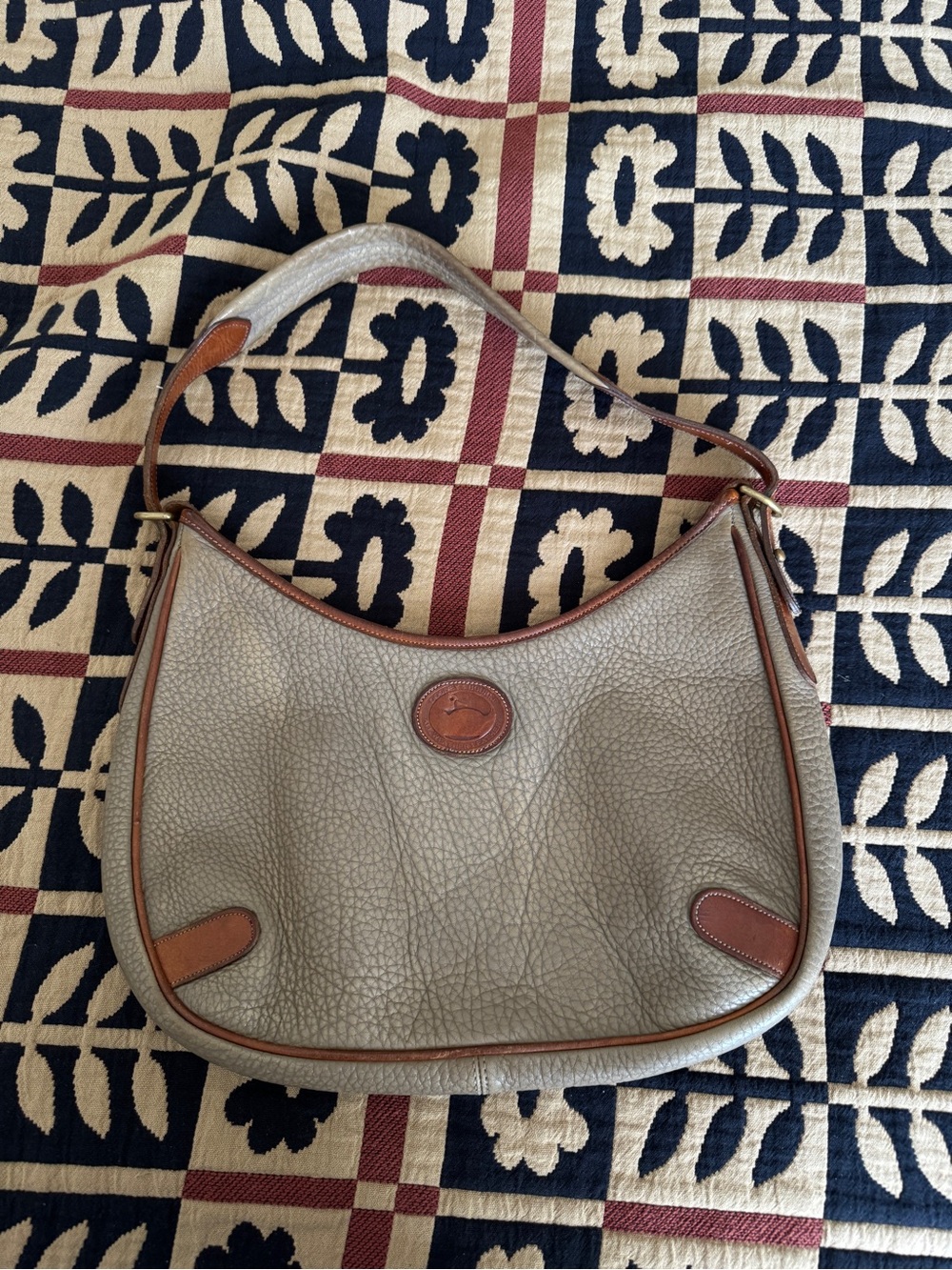 Vintage Dooney & Bourke Pebbled Leather Hobo Bag Taupe with Brown Trim